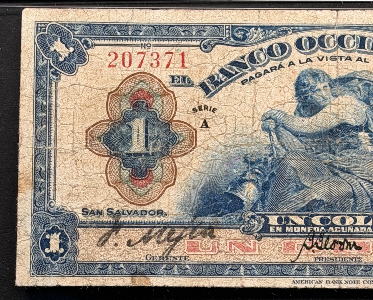 El Salvador - 1 Colon - 1 Mayo 1920 - Banco Occidental - PMG F15