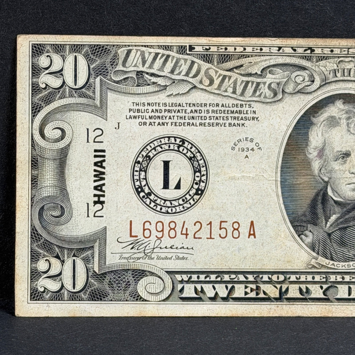 1934A $20 Hawaii Overprint Circulated Note FR#2305