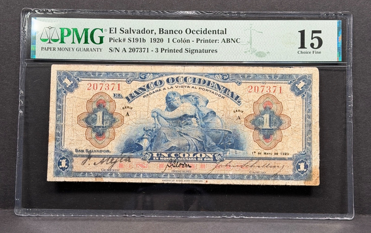 El Salvador - 1 Colon - 1 Mayo 1920 - Banco Occidental - PMG F15