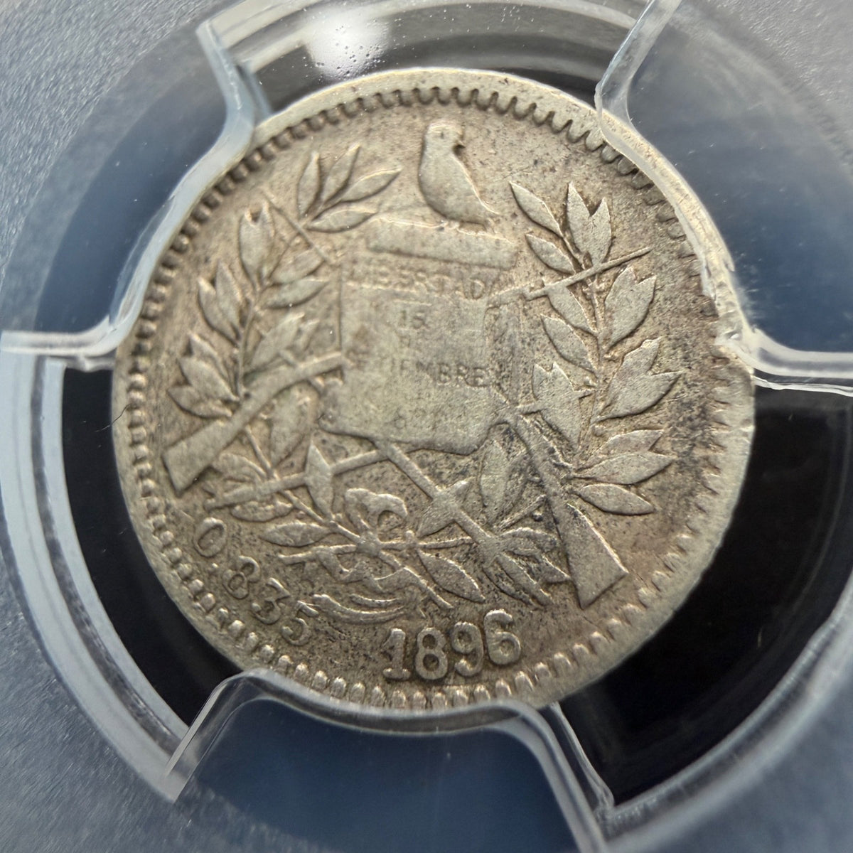 Guatemala - 1/2 Real - 1896 Mint Error Reverse Lamination - PCGS VF 25